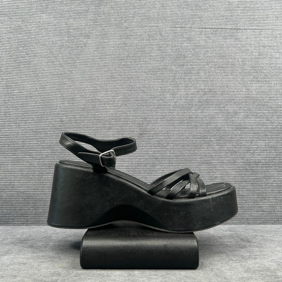 Soda Shoes - Soda Antare-S Platform Wedge Sandals Black Strappy Y2K Women Size 10M